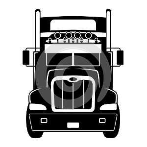 Semi truck front view, black silhouette, front  view