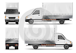 Semi truck isolated on white. Commercial cargo lorry. Delivery truck vector template from side, back, front View.