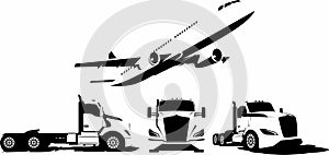 semi truck and jet plane delivery design vector