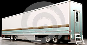 A semi truck with a large trailer on the back. Generative AI image.