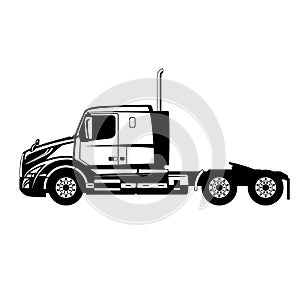Semi truck, side view ,lining draw, vector illustration photo