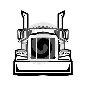 Semi truck silhouette front view black and white vector art in white background. Best for transportation related industry