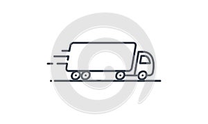 Semi Truck vector icon. Delivery service logo isolated on white. Moving car line outline thin sign flat design