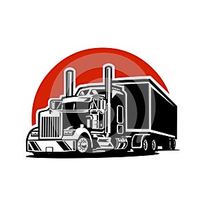 Semi truck 18 wheeler big rig silhouette side view in black background photo