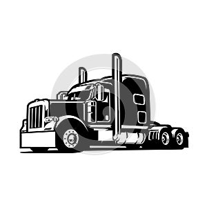 Monochrome semi truck vector image isolated, black anda white trucker image vector