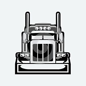 Semi truck 18 wheeler sleeper truck silhouette front view vector isolated