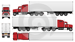 Semi truck on white background photo