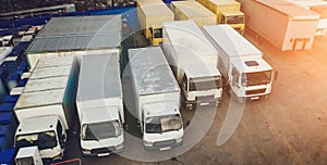 Semi Trucks with Cargo Trailers for Delivery Freight Transportation, Aerial View