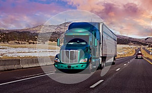 Semi Trucks on the Nevada Highway, USA. Trucking in Nevada , USA