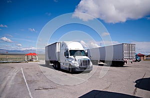 Semi trucks standing in the parking lot of rest area Nevada
