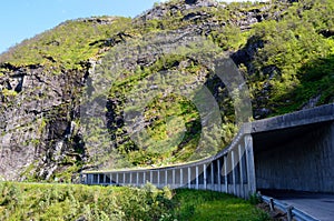 Semi tunnel in mountain side on senja island