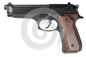 Semiautomatic handgun on white background