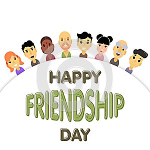 The semicircle of friends of different genders and nationalities as a symbol of International Friendship day.