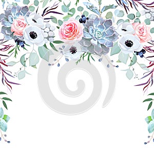 Semicircle garland herbal frame arranged from flowers