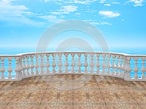 Semicircular balustrade with tile floor 3d rendering