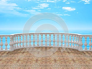 Semicircular balustrade with tile floor 3d rendering photo