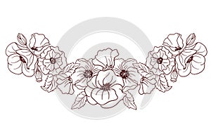 Semicircular border of poppy flowers. Vector illustration for decoration of cards, invitations