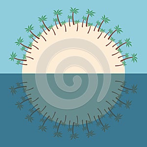 Semicircular island with palm trees. Symbol of rest in the tropics