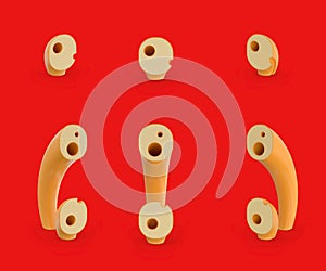 Semicolon. Colon and dot character. Set of three view points on red. 3D