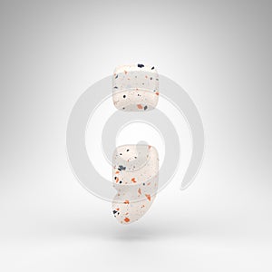 Semicolon symbol on white background. 3D sign with terrazzo pattern texture