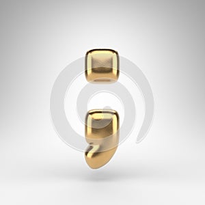 Semicolon symbol on white background. Golden 3D sign with gloss metal texture.