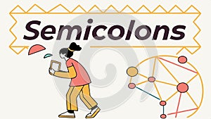 Semicolons punctuation vector, grammar and writing illustration for education themes vector design Generative AI