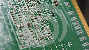 Semiconductor. cpu chip located on the green motherboard of the computer