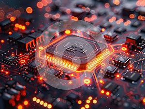Semiconductor Industry conception Hightech computer board with chip Circuit Board CPU Processor Microchip Starting