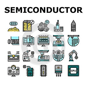 Semiconductor Manufacturing Plant Icons Set Vector