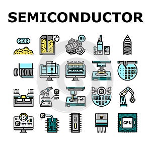 Semiconductor Manufacturing Plant Icons Set Vector photo