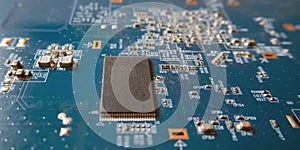 Semiconductor microchip on blueprint board