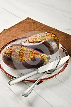 Semifinished aubergine with meat filling