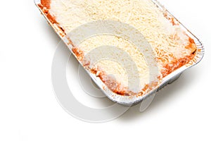 The semifinished lasagne in the aluminium tub