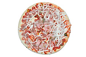 Semifinished pizza with cheese and ham photo