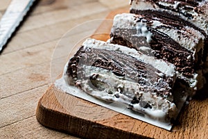 Semifreddo Cake - ice cream with chocolate and vanilla. semi-frozen dessert