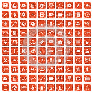 100 seminar icons set grunge orange