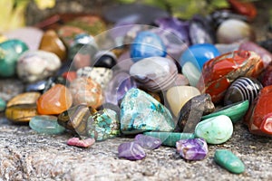 Semiprecious gemstones on natural background