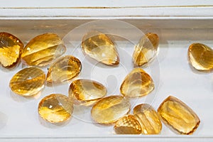 Semiprecious yellow topaz stones in jewellery gem factory