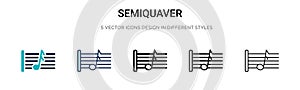 Semiquaver icon in filled, thin line, outline and stroke style. Vector illustration of two colored and black semiquaver vector