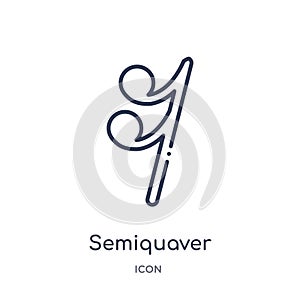 Semiquaver icon from music and media outline collection. Thin line semiquaver icon isolated on white background