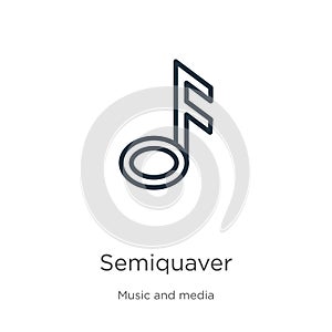 Semiquaver icon. Thin linear semiquaver outline icon isolated on white background from music and media collection. Line vector