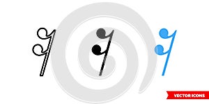 Semiquaver rest icon of 3 types color, black and white, outline. Isolated vector sign symbol