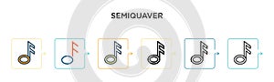 Semiquaver vector icon in 6 different modern styles. Black, two colored semiquaver icons designed in filled, outline, line and