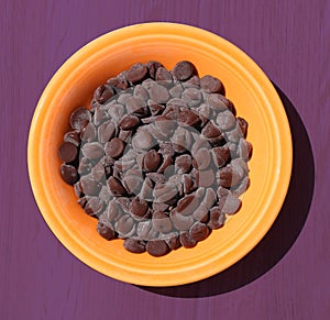 Semisweet Chocolate Chips in an Orange Bowl