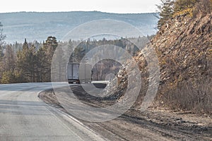 Semitrailer Moving on a Mountain Road