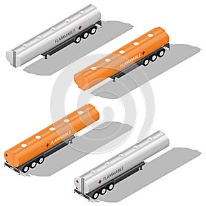 Semitrailer tanks for fuel detailed isometric icon set