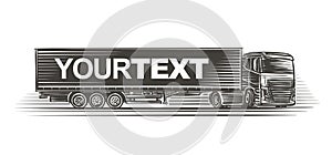 Semitrailer truck with text template on trailer illustration. Vector.