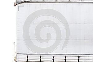 Semitrailer with white tarpaulin without inscriptions, isolated on white background with a clipping path.