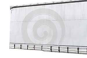 Semitrailer with white tarpaulin without inscriptions, isolated on white background with a clipping path.