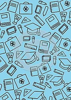 Semless pattern with a sketch of school, Office accessories